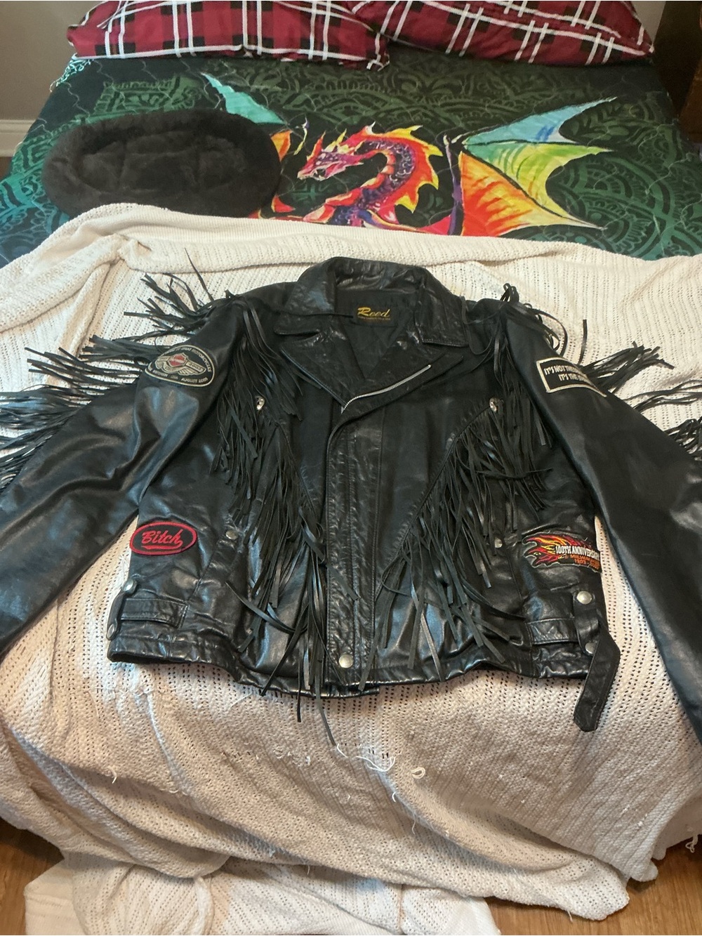 Black Fringe Leather Biker Jacket by - Men's Jacket